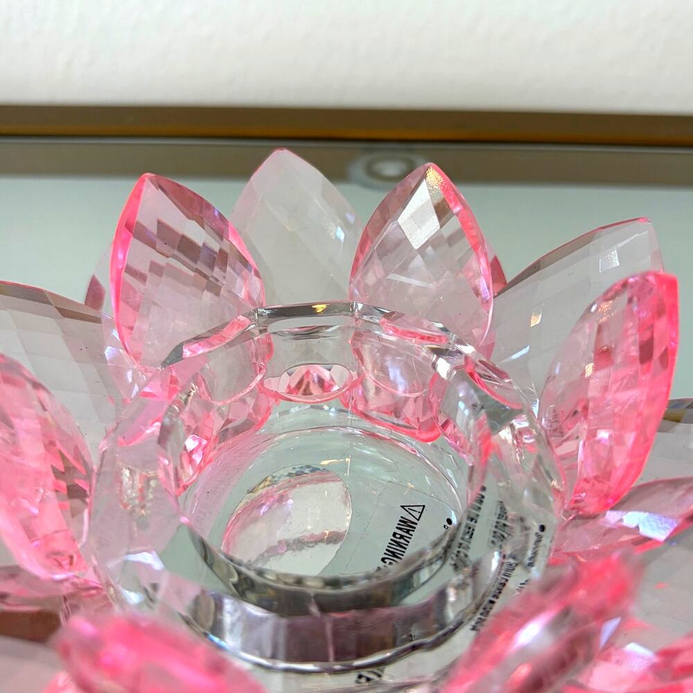 Sparking Cut Crystal Pink Glass LOTUS FLOWER Candle Holder - Picture 4 of 10